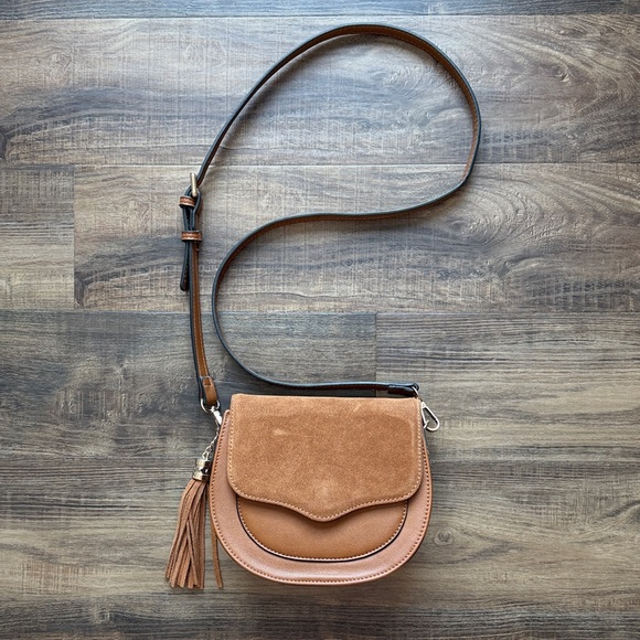Moda Luxe Handbags - Tan faux Suede Crossbody Bag